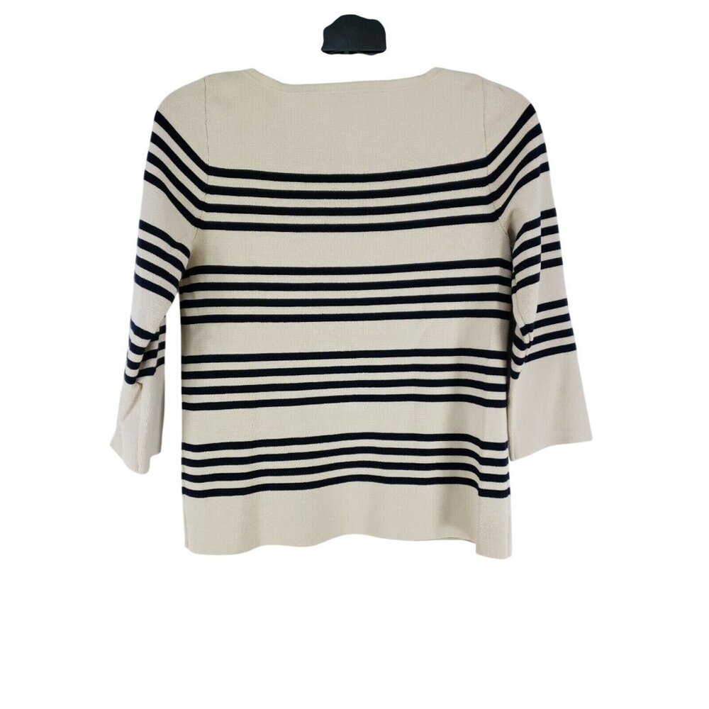 J Crew Fashion Sweater Women's Size XS Beige Blue Stretch 3/4 Sleeve Boat Neck - Picture 3 of 7